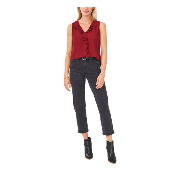 VINCE CAMUTO Womens Maroon Ruffled Vented Hem Sleeveless V Neck Top XS - Picture 3 of 4
